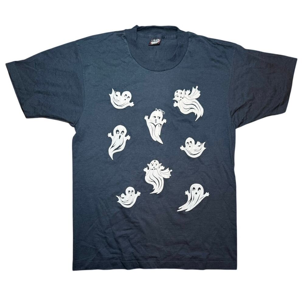Vintage 90s Screen Stars Best Ghost Graphic T-Shirt Made in USA Black L 50/50
